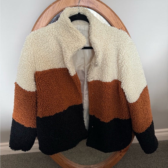 Sadie & Sage- Black, Cream, and Rustic Orange Teddy Jacket - Picture 2 of 4